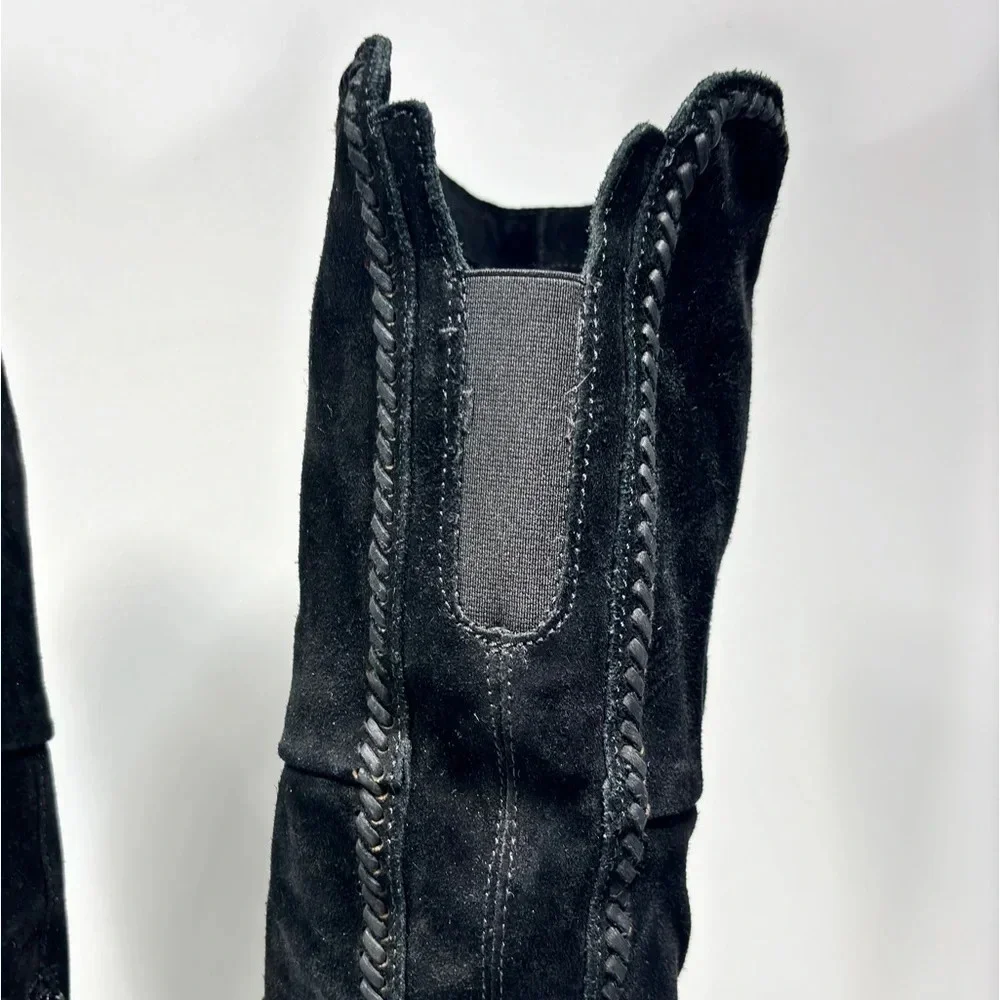Miz Mooz Black Suede Over The Knee Side Zip Slip On Flat Boots Size 36